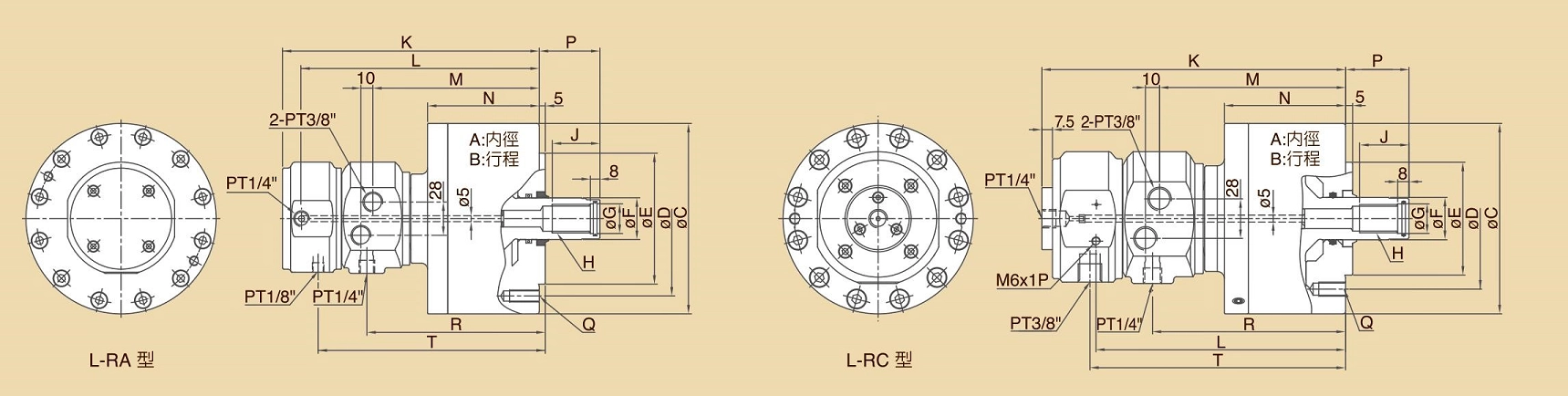 L-RA,LRC 솔리드 로터리 유압 실린더(체크값 내장)